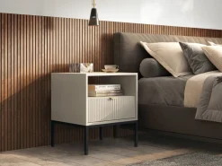 Meble Młodzieżowe|Szafki Nocne></noscript>PIASKI Szafka nocna z szufladą AVANTI cashmere ryflowany front kaszmir