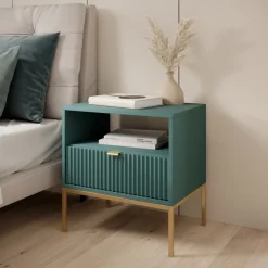 Szafki Nocne></noscript>PIASKI Szafka nocna z szufladą AVANTI glamour ryflowany front labrador