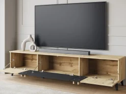 Zestawy Mebli Do Salonu|Szafki Rtv>BRATEX Szafka pod telewizor 180 cm HOMELY dąb artisan czarny grafit