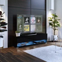 Zestawy Mebli Do Salonu|Szafki Rtv></noscript>BROMARKT Szafka pod telewizor połysk 140 cm QUAD czarny