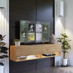 Zestawy Mebli Do Salonu|Szafki Rtv></noscript>BROMARKT Szafka pod telewizor dąb złoty 175 cm QUAD dąb craft złoty