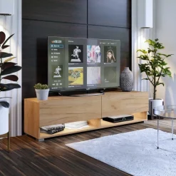 Zestawy Mebli Do Salonu|Szafki Rtv></noscript>BROMARKT Szafka pod telewizor dąb złoty 175 cm QUAD dąb craft złoty