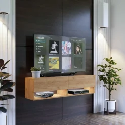 Zestawy Mebli Do Salonu|Szafki Rtv></noscript>BROMARKT Szafka pod telewizor dąb złoty 140 cm QUAD dąb craft złoty