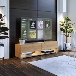 Zestawy Mebli Do Salonu|Szafki Rtv></noscript>BROMARKT Szafka pod telewizor dąb złoty 140 cm QUAD dąb craft złoty