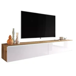 Szafki Rtv>BRATEX Szafka pod tv dąb wotan biały połysk 180 cm BROMI