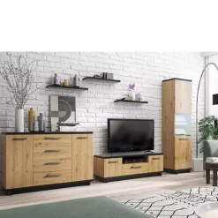 Zestawy Mebli Do Salonu|Szafki Rtv></noscript>GiB Meble Szafka RTV 135 cm Dąb artisan/czarny mat ISMENA