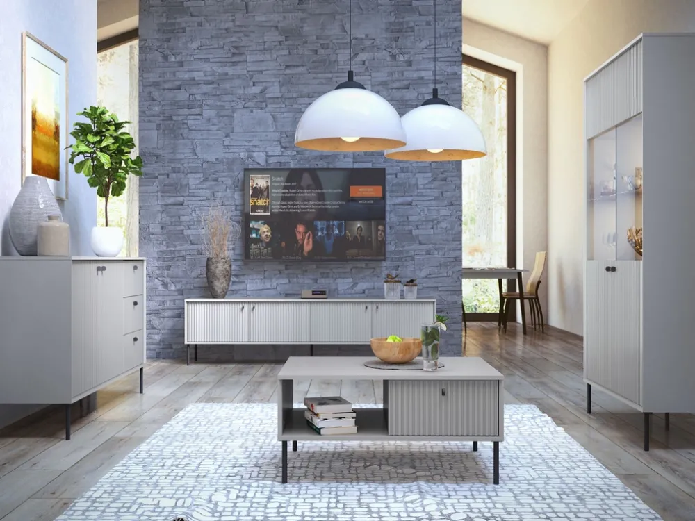 Zestawy Mebli Do Salonu|Szafki Rtv>MEBLOSIEK Szafka RTV 207 cm do salonu szeroka IRYS szara