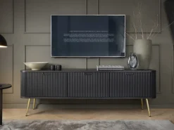 Szafki Rtv></noscript>PIASKI Szafka RTV 168 cm pod telewizor do salonu ZENIT frezowana czarny
