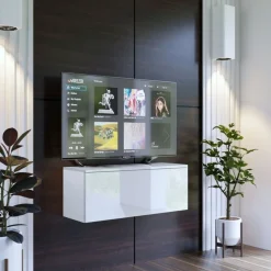 Zestawy Mebli Do Salonu|Szafki Rtv></noscript>BROMARKT Szafka RTV połysk 105 cm PREMIUM biały