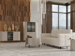 Szafki Rtv|Zestawy Mebli Do Salonu></noscript>DOLMAR Szafka RTV do salonu z zaokrąglonymi boczkami 180 cm ZELDA cashmere kaszmir