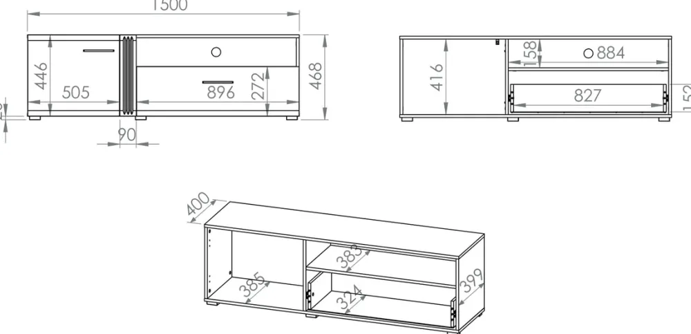 Szafki Rtv>ML Meble Szafka RTV pod telewizor 150 cm z drzwiami i szufladą ADAGIO