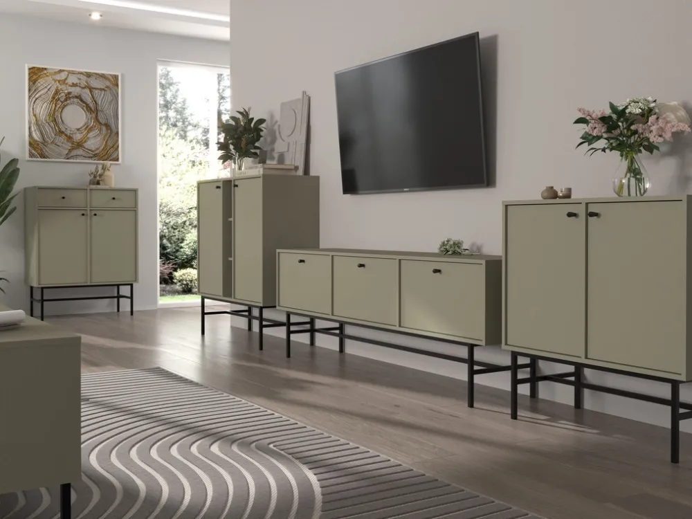 Szafki Rtv>Lempert Szafka RTV pod telewizor z drzwiami i szufladami 180 cm TOKEN eukaliptus