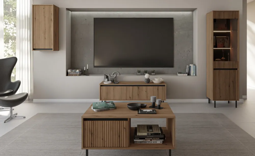 Szafki>Lempert Szafka wisząca do salonu 46 cm z frezowanym frontem OMEGA dąb evoke