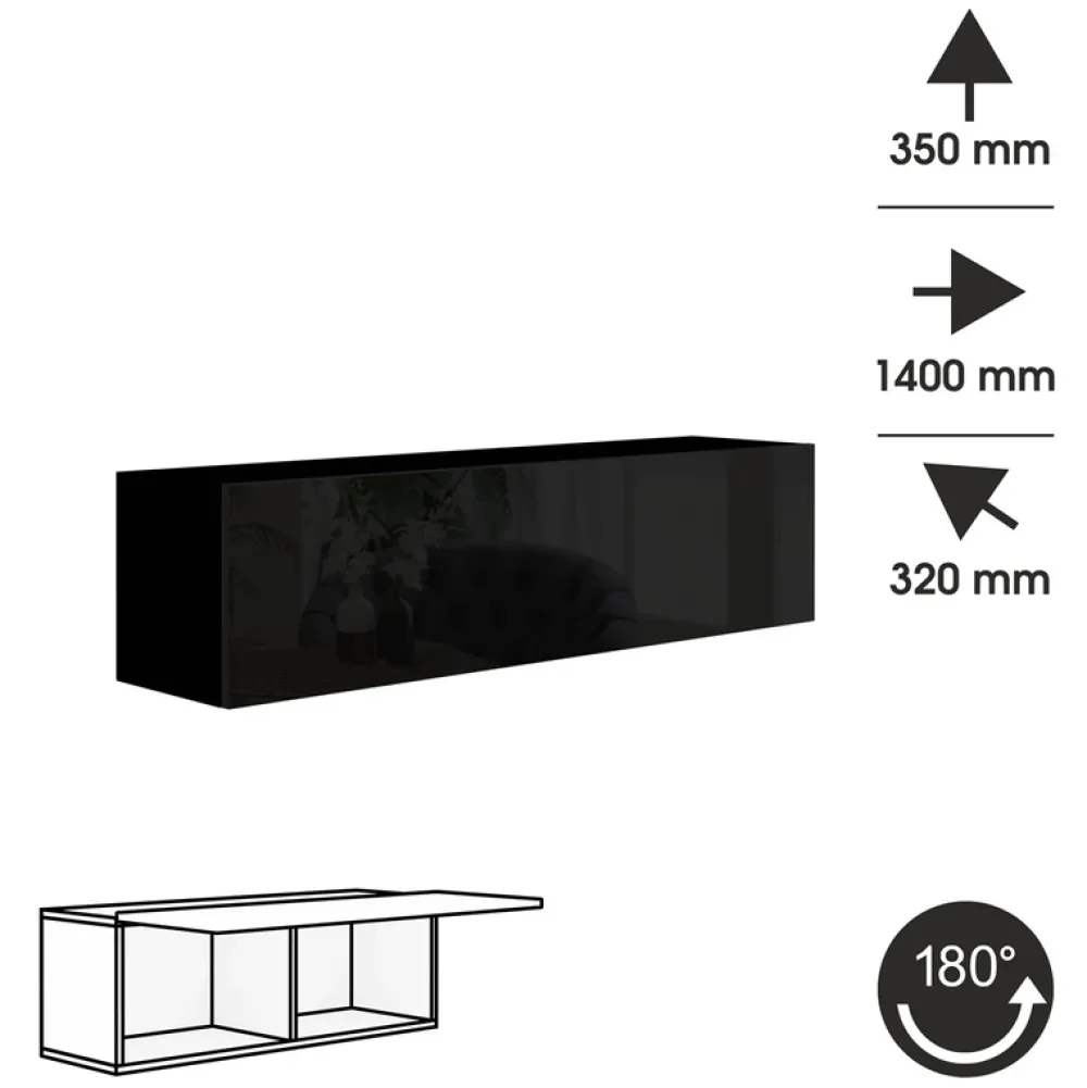 Meble Młodzieżowe|Zestawy Mebli Do Salonu>BROMARKT Szafka wisząca pozioma barek połysk 140 cm PREMIUM czarny
