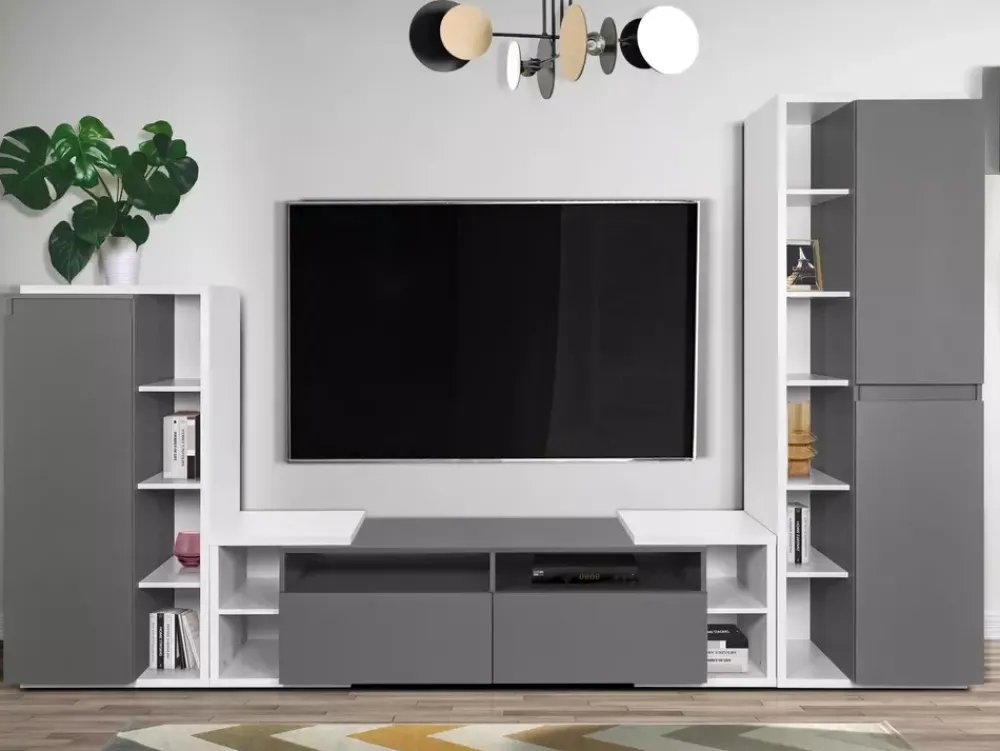 Zestawy Mebli Do Salonu|Szafki>Lempert Szafka wysoka do salonu NAPOLI jasny szary antracyt