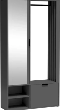 Garderoby>JARSTOL Szara garderoba do przedpokoju z lustrem MORTIS drążek szary
