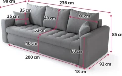 Meble Młodzieżowe|Kanapy I Sofy></noscript>BROMARKT Szara kanapa do salonu z funkcją spania LUIS pojemnik na pościel