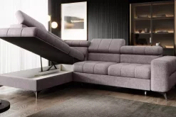 Narożniki>NEXT COLLECTION Szara kanapa narożna do salonu z funkcją spania POLA regulowane zagłówki pianka HR