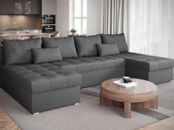 Narożniki></noscript>BROMARKT Szara kanapa narożna rozkładana z funkcją spania HOT U SLIM do salonu