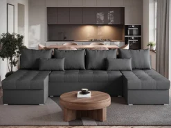 Narożniki></noscript>BROMARKT Szara kanapa narożna rozkładana z funkcją spania HOT U SLIM do salonu