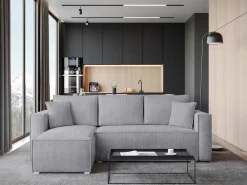 Meble Dla Dzieci|Meble Młodzieżowe></noscript>BROMARKT Szara kanapa narożna z funkcją spania TOP sztruks