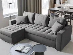 Meble Dla Dzieci|Meble Młodzieżowe></noscript>BROMARKT Szara kanapa narożna z funkcją spania LUIS