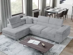 Narożniki></noscript>BROMARKT Szara kanapa narożna z funkcją spania ANTON sztruks