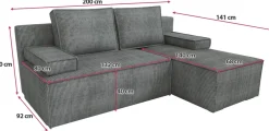 Narożniki></noscript>IZABELLA MEBLE Szara kanapa narożna z funkcją spania i pojemnikiem CASPAR