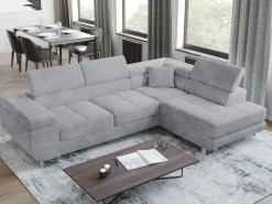 Narożniki></noscript>BROMARKT Szara kanapa narożna z funkcją spania ANTON sztruks