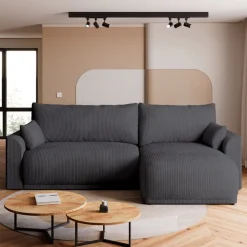 Meble Dla Dzieci|Meble Młodzieżowe></noscript>BROMARKT Szara rozkładana kanapa narożna do salonu z funkcją spania MORENO