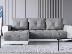 Meble Dla Dzieci|Meble Młodzieżowe></noscript>BROMARKT Szara rozkładana kanapa rogowa z funkcją spania DOMI