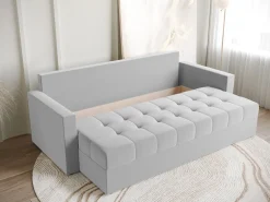 Meble Dla Dzieci|Meble Młodzieżowe></noscript>BROMARKT Szara sofa trzyosobowa z funkcją spania HOT pojemnik na pościel