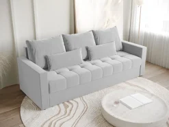 Meble Dla Dzieci|Meble Młodzieżowe></noscript>BROMARKT Szara sofa trzyosobowa z funkcją spania HOT pojemnik na pościel