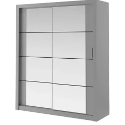 Zestawy Mebli Do Sypialni|Szafy Dwudrzwiowe>lenart. Szara szafa przesuwna 180 cm z lustrem półki ARTI szary