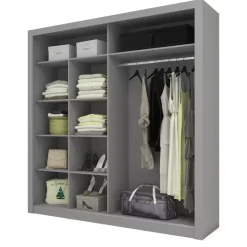 Zestawy Mebli Do Sypialni|Szafy Dwudrzwiowe></noscript>lenart. Szara szafa przesuwna z półkami 200 cm lustro ARTI szary