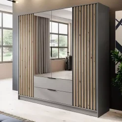Meble Młodzieżowe></noscript>PIASKI Szara szafa z lustrami KELLY