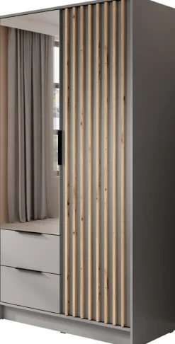 Meble Młodzieżowe|Zestawy Mebli Do Przedpokoju>PIASKI Szara szafa z lustrem KELLY