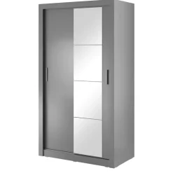 Zestawy Mebli Do Sypialni|Szafy Dwudrzwiowe>lenart. Szara szafa z półkami 120 cm drzwi przesuwne lustro ARTI szary