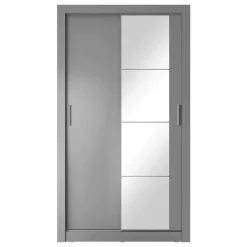 Zestawy Mebli Do Sypialni|Szafy Dwudrzwiowe></noscript>lenart. Szara szafa z półkami 120 cm drzwi przesuwne lustro ARTI szary