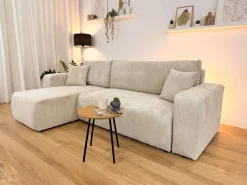 Meble Dla Dzieci|Meble Młodzieżowe></noscript>BROMARKT Szara sztruksowa kanapa narożna funkcją spania PUMI