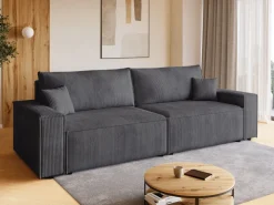 Kanapy I Sofy>BROMARKT Szara sztruksowa kanapa z funkcją spania i pojemnikiem na pościel ADI