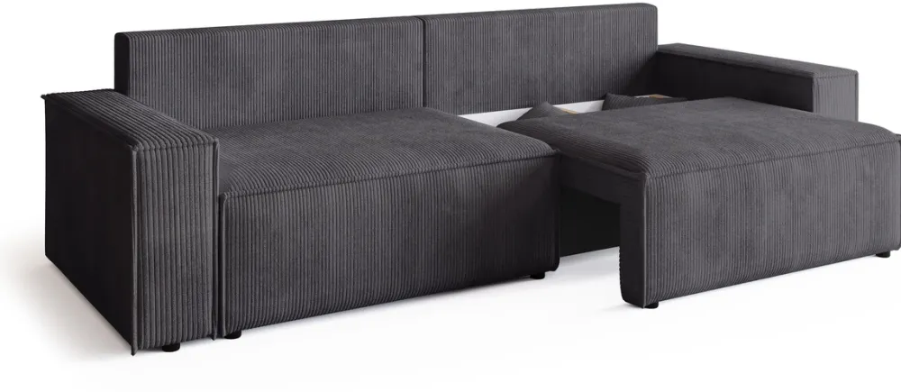 Kanapy I Sofy>BROMARKT Szara sztruksowa kanapa z funkcją spania i pojemnikiem na pościel ADI