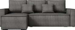 Narożniki>IZABELLA MEBLE Szara sztruksowa rozkładana kanapa narożna z funkcją spania DEXTER