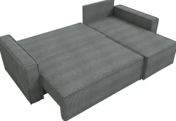 Narożniki>IZABELLA MEBLE Szara sztruksowa rozkładana kanapa narożna z funkcją spania DEXTER