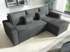 Narożniki></noscript>IZABELLA MEBLE Szara sztruksowa rozkładana kanapa narożna z funkcją spania DEXTER