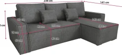 Narożniki></noscript>IZABELLA MEBLE Szara sztruksowa rozkładana kanapa narożna z funkcją spania DEXTER