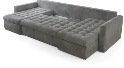 Narożniki></noscript>BROMARKT Szara welurowa rogówka rozkładana do salonu z funkcją spania LUIS U