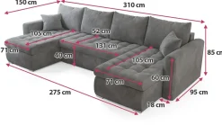 Narożniki></noscript>BROMARKT Szara welurowa rogówka rozkładana do salonu z funkcją spania LUIS U