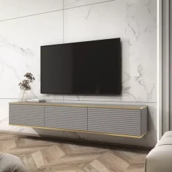 Zestawy Mebli Do Salonu|Szafki Rtv>PIASKI Szara wisząca szafka RTV 175 cm MDF ORVIETO