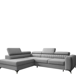 Narożniki>NEXT COLLECTION Szara wolnostojąca kanapa rogowa z funkcją spania PAULLETTO regulowane zagłówki